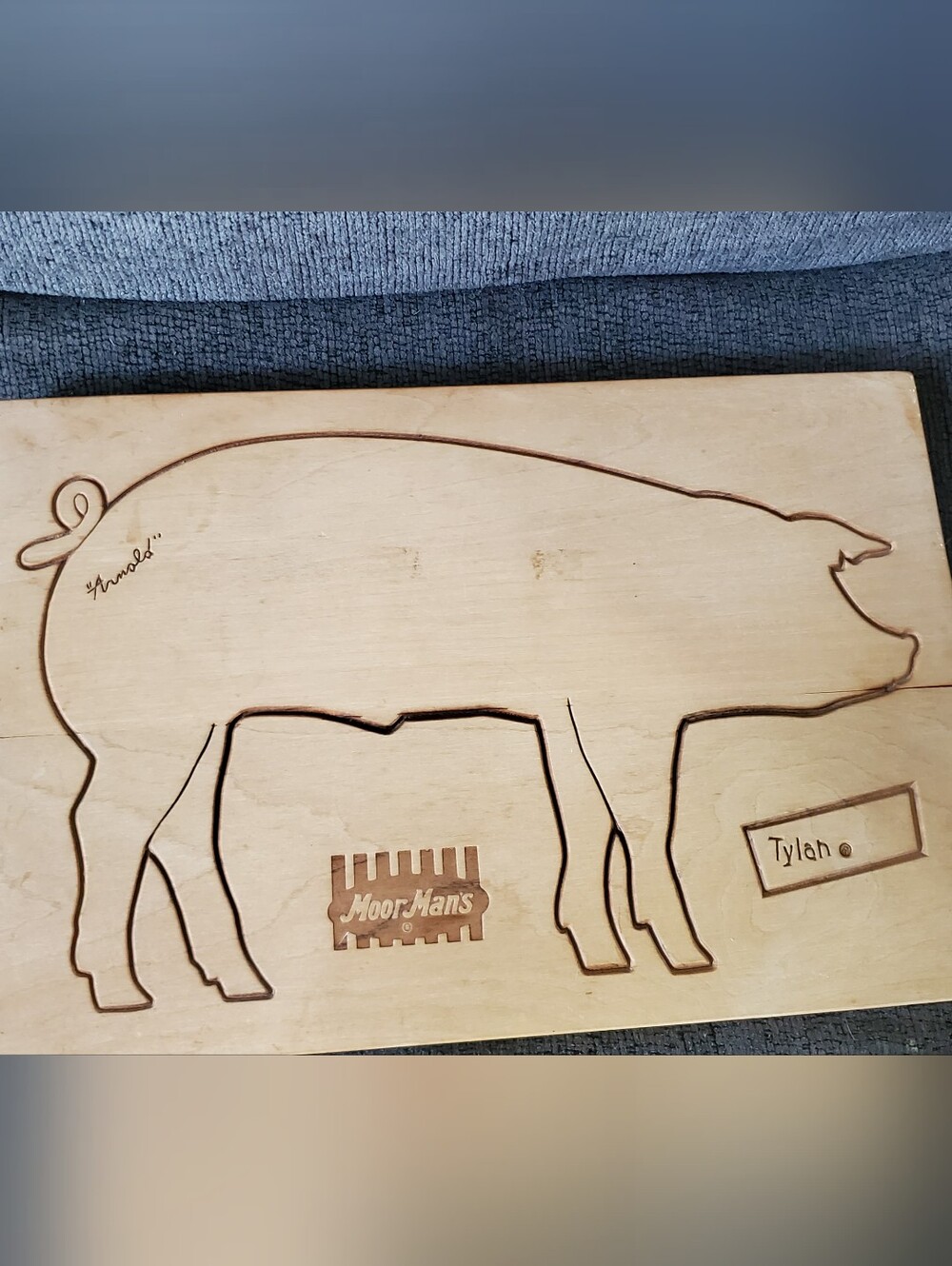 Vintage MoorMan's Feed Tylan Arnold the Pig Wood Cutting Board Sign